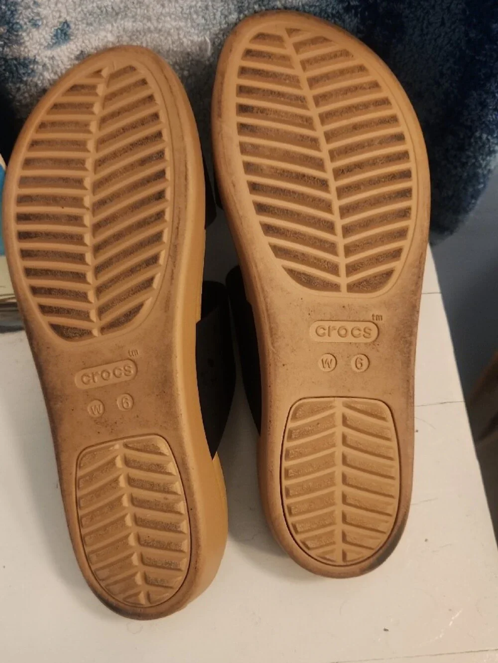 CROCS Black Double-Strap Slide Sandals with Tan Footbed
